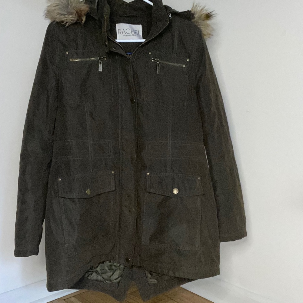 Rachel Roy olive green fur jacket GREAT CONDITION